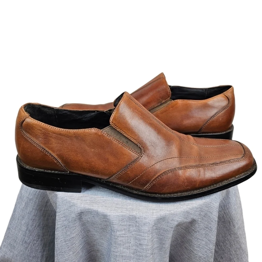 Aston Grey Collection Monterey Leather Loafers Mens Size 9 Cognac Slip On Dressy